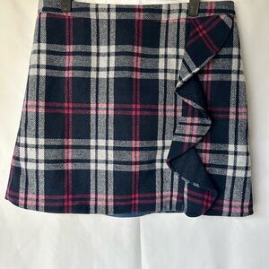 J. Crew Navy and Pink Plaid A-Line Skirt